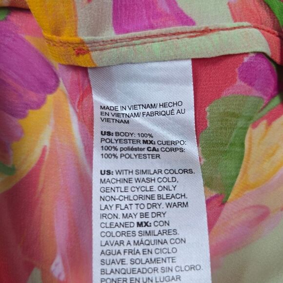 Chico's Women's Multicolor Foliage‎ Print Long Sleeve Spilt Neck Blouse Size 14 - Picture 6 of 10